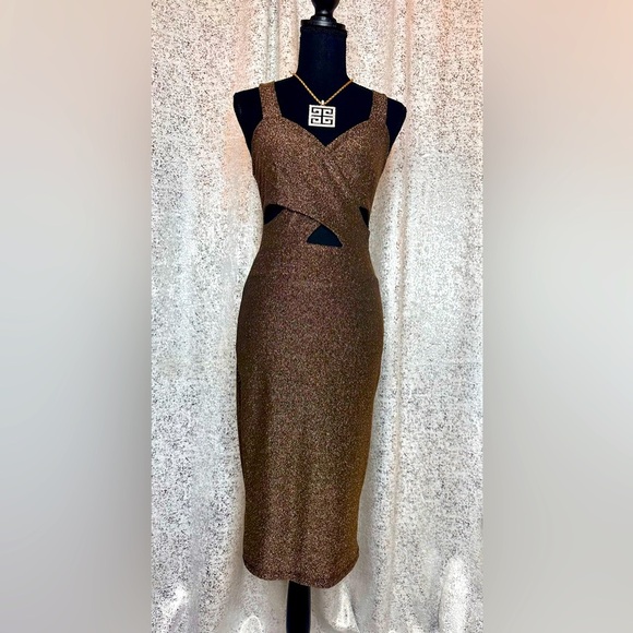 Bronze metallic bodycon midi dress - Picture 1 of 1